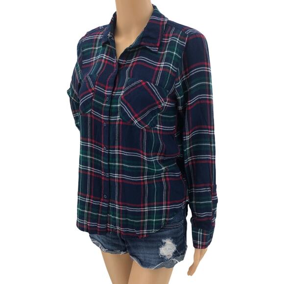 Lucky Brand SMALL Blue Green Red Plaid Lightweight Flannel Button Up Shirt - Picture 1 of 5